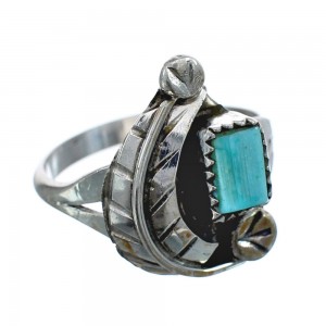 Turquoise Sterling Silver Leaf Zuni Indian Jewelry Ring Size 7-1/2 AX123944