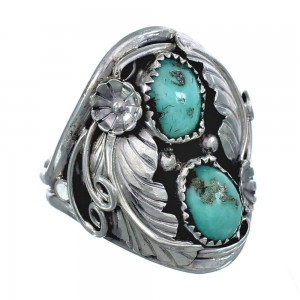 Authentic Sterling Silver Navajo Turquoise Leaf Design Ring Size 11-3/4 AX124150