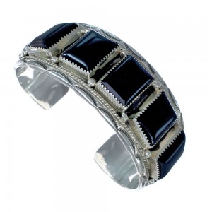 Native American Navajo Sterling Silver Onyx Cuff Bracelet JX123911