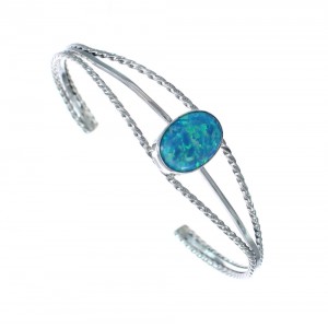 Blue Opal Sterling Silver Native American Cuff Bracelet JX123918