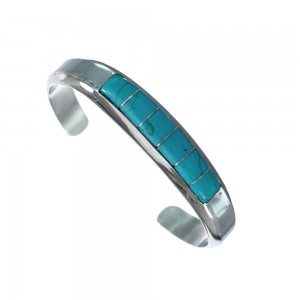 Native American Navajo Sterling Silver Turquoise Inlay Cuff Bracelet JX123926