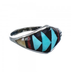 Native American Zuni Multicolor Genuine Sterling Silver Ring Size 9-1/4 JX123964