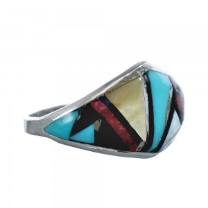 Native American Zuni Multicolor Genuine Sterling Silver Ring Size 7-3/4 JX123972