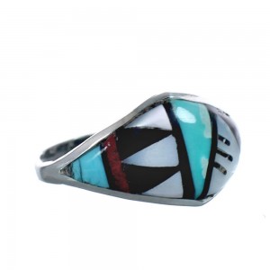 Native American Zuni Multicolor Genuine Sterling Silver Ring Size 9-3/4 JX123974