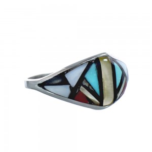 Native American Zuni Multicolor Genuine Sterling Silver Ring Size 9-3/4 JX123978