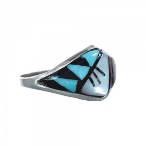 Native American Zuni Multicolor Genuine Sterling Silver Ring Size 9 JX123981