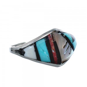 Native American Zuni Multicolor Genuine Sterling Silver Ring Size 10 JX123983