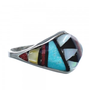 Native American Zuni Multicolor Genuine Sterling Silver Ring Size 9-3/4 JX123986