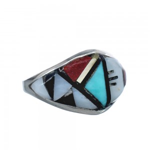 Native American Zuni Multicolor Genuine Sterling Silver Ring Size 7 JX123992