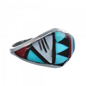 Native American Zuni Multicolor Genuine Sterling Silver Ring Size 9-1/2 JX123998