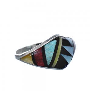 Native American Zuni Multicolor Genuine Sterling Silver Ring Size 9-1/2 JX124002