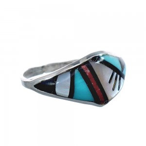 Native American Zuni Multicolor Genuine Sterling Silver Ring Size 10 JX124011