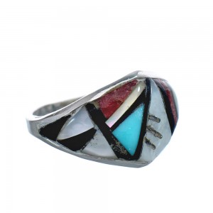 Native American Zuni Multicolor Genuine Sterling Silver Ring Size 7-3/4 JX124012