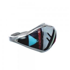 Native American Zuni Multicolor Genuine Sterling Silver Ring Size 7-1/2 JX124014