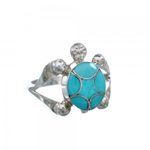 Navajo Sterling Silver Turquoise Inlay Turtle Ring Size 8-3/4 JX124085