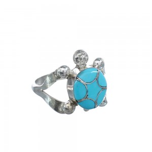 Navajo Sterling Silver Turquoise Inlay Turtle Ring Size 8-1/4 JX124093