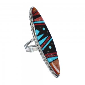 Native American Sterling Silver Multicolor Multistone Inlay Ring Size 9 JX124113