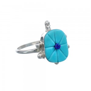 Native American Turquoise and Blue Opal Sterling Silver Turtle Ring Size 7-3/4 JX124186