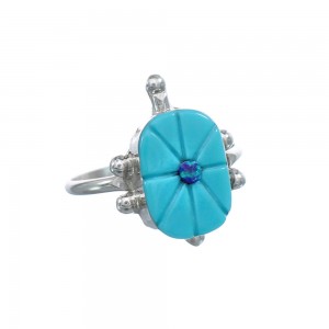 Native American Turquoise and Purple Opal Sterling Silver Turtle Ring Size 6-1/4 JX124190