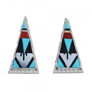 Native American Zuni Sterling Silver Multicolor Post Earrings JX124217
