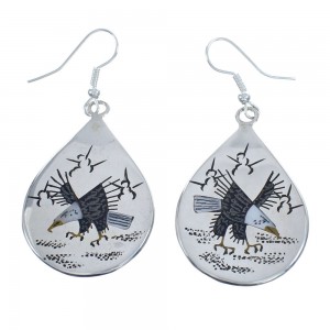 Native American Navajo Multicolor Sterling Silver Eagle Hook Dangle Earrings JX124266