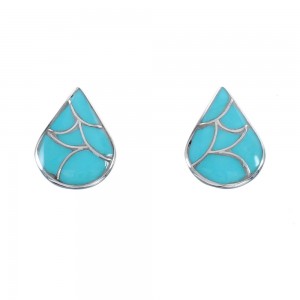 Native American Zuni Turquoise Inlay Tear Drop Post Earrings JX124216