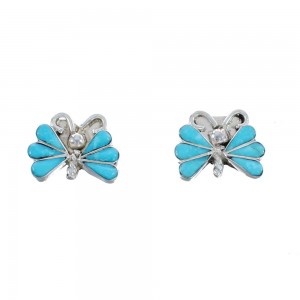 Native American Zuni Sterling Silver Turquoise Butterfly Post Earrings JX124224
