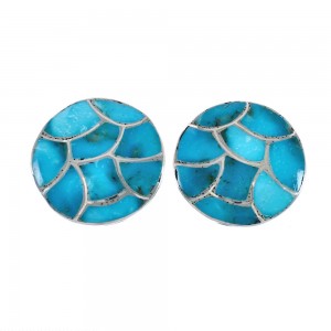 Native American Zuni Turquoise Sterling Silver Post Stud Earrings JX124250