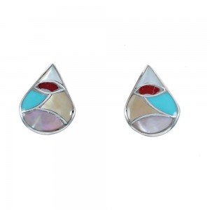 Native American Multicolor Tear Drop Sterling Silver Post Stud Earrings JX124239