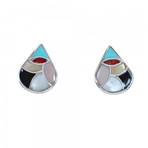 Native American Multicolor Tear Drop Sterling Silver Post Stud Earrings JX124240