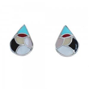 Native American Multicolor Tear Drop Sterling Silver Post Stud Earrings JX124241