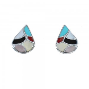 Native American Multicolor Tear Drop Sterling Silver Post Stud Earrings JX124242