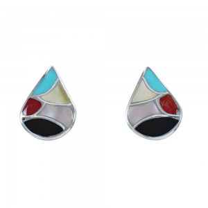 Native American Multicolor Tear Drop Sterling Silver Post Stud Earrings JX124246