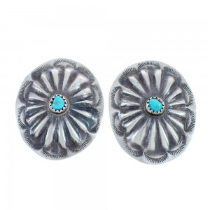 Authentic Sterling Silver Concho Turquoise Post Earrings JX124316