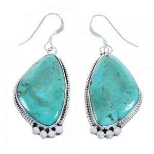 Navajo Authentic Sterling Silver Turquoise Hook Dangle Earrings JX124312
