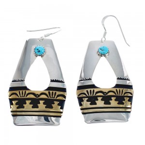 Native American Sterling Silver 12 Karat Gold Filled And Turquoise Hook Dangle Earrings JX124296
