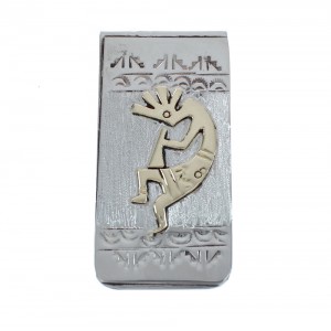 Native American Navajo Genuine Sterling Silver And 12KGF Kokopelli Money Clip JX124379