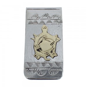 Native American Navajo Genuine Sterling Silver And 12KGF Turtle Money Clip JX124380