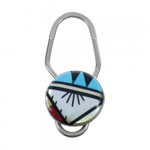 Native American Zuni Multicolor Inlay Sterling Silver Key Chain JX124383