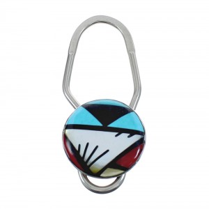 Native American Zuni Multicolor Inlay Sterling Silver Key Chain JX124385