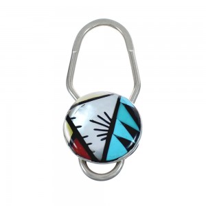 Native American Zuni Multicolor Inlay Sterling Silver Key Chain JX124388