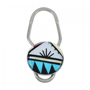 Native American Zuni Multicolor Inlay Sterling Silver Key Chain JX124392