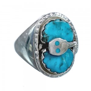 Authentic Sterling Silver And Turquoise Snake Zuni Ring Size 7 AX124625