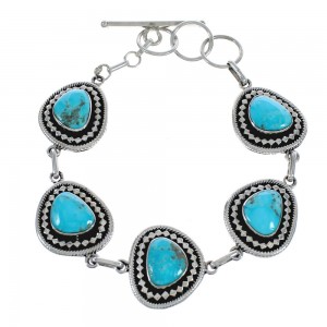 Native American Turquoise Navajo Sterling Silver Link Bracelet AX124661