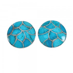 Native American Zuni Turquoise Sterling Silver Post Stud Earrings JX124249