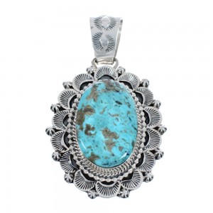 Native American Navajo Turquoise Sterling Silver Stamped Pendant AX124410