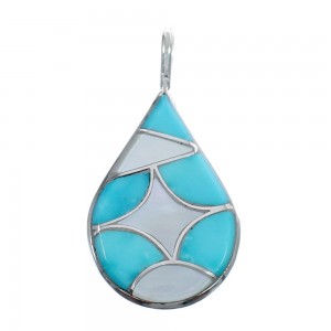 Zuni Turquoise Mother Of Pearl Tear Drop Sterling Silver Pendant AX124422