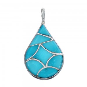 Native American Zuni Turquoise Tear Drop Sterling Silver Pendant AX124427