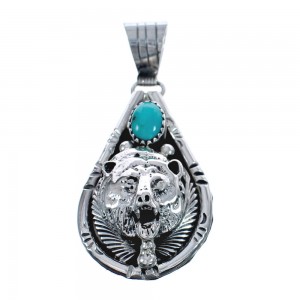 Native American Navajo Turquoise Bear Sterling Silver Pendant AX124535