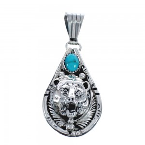 Native American Navajo Turquoise Bear Sterling Silver Pendant AX124538